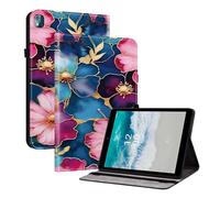TEDTIKJT Custodia per tablet compatibile con Nokia T10 8 pollici 2022 custodia protettiva in pelle PU con slot per penna, slot per carte di credito, funzione di supporto con motivo dipinto, fiori blu