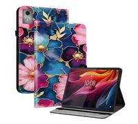 TEDTIKJT Custodia per tablet Lenovo Tab K11 Plus 11,5 pollici 2024 TB352FU Flip Case per Lenovo Tab M11 Plus 11,5 pollici Cover in pelle PU protettiva con funzione di supporto dipinta, fiori blu e oro