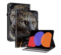 TEDTIKJT Custodia per tablet Xiaomi Pad 6 Pro 11" 2023 Custodia Flip Cover in pelle PU per Xiaomi Pad 6 con fessura per penna Stand Carino Cartoon Stampa Tablet Custodia Protettiva Il Leone Nero Oro