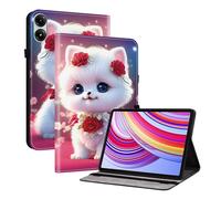 TEDTIKJT Custodia per tablet Xiaomi Redmi Pad Pro 12.1" 2024 Case Flip Cover in pelle PU per Xiaomi Poco Pad Custodia con fessura per penna Stand Carino Cartoon Stampa Custodia Protettiva Gatto Rosa