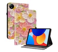 TEDTIKJT Custodia per tablet Xiaomi Redmi Pad SE 8.7" 2024 Case Flip Cover in pelle PU per Redmi Pad SE 8.7" Custodia con fessura per penna Stand Carino Cartoon Stampa Custodia Protettiva Fiori Rosa