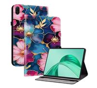 TEDTIKJT Custodie per Honor Pad X9 2024 - Custodia per tablet in pelle PU, con funzione flip di protezione, motivo dipinto tablet, custodia per Honor Pad X8a 11" 2024, motivo: fiori blu e oro