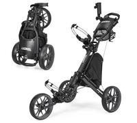 Tedycatt Carrello da golf a 3 ruote: carrello da golf leggero, carrello da golf pieghevole compatto, con supporto per telefono, freno a pedale, tazza, portaombrelli, refrigeratore, grigio