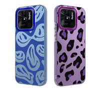 Tedyhulle 2 custodie per Xiaomi Redmi 10C, divertenti sorrisi viso e leopardato, morbido TPU paraurti con custodia rigida in PC, antiurto, antigraffio, viola e blu