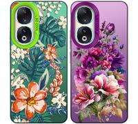 Tedyhulle 2 Pezzi Cover per Honor 90 5G 6,7", Disegni Arancio fiorito floreale Fioreale Aesthetic Custodia Protezione Fotocamera Silicone TPU Morbida Antiurto Cellulare Case per Donne, verde +viola