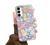 Tedyhulle für Samsung Galaxy A34 5G Hülle, Weich TPU Rahmen Harter PC-Rückseite Case mit Blume Motiv, Dünne Bunt Handyhülle Stoßfeste Schutzhülle für Frauen Mädchen Ästhetischer Glitzer