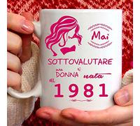 Tee Design Tazza 1981 Compleanno Donna 44 Anni, Idea Regalo Mai Sottovalutare una Donna nata nel 1981 - Tazze per Regali Divertenti - Gadget Divertente