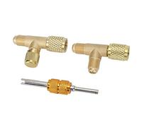 Tee di accesso rapido dell'accoppiatore, ottone a prova di perdite da 1/4 di pollice Valvole Core Tee Adapter con valvole Chiave centrale e connettore girevole Durevole linea di condizionamento d'aria Strumenti di riparazione per manometro profondo collettore della pompa del vuoto
