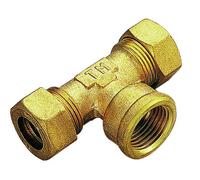 TEE FEMMINA BICONO RAME A O-RING CON ANELLO OTTONE E GUARNIZIONE TIEMME