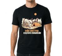 Tee T-Shirt Wild And Free Explore Mountain Camping Maglia da Uomo Tee | Premium Maglia da Uomo Morbida Manica Corta per Palestra Running Trekking