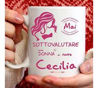 TeeDesign Tazza Cecilia. per Colazione, The, tisana, caffè, Cappuccino. Gadget Tazza Personalizzata: Mai Sottovalutare Una Donna di nomeCecilia. Anche Come Idea Regalo Originale e Simpatica