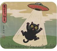 Teegarb Letter Blanket Tappetino per mouse a forma di gatto nero abduto UFO Ukiyo-e Giappone, tappetino antiscivolo per mouse
