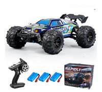 Teeggi Auto telecomandata 1/16, 50 km/h, auto da corsa fuoristrada Drift ad alta velocità, motore a spazzola di carbonio 2.4G, 4WD Off Road Race Buggy, 3 batterie 16101 (blu)