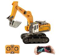 Teeggi Escavatore telecomandato giocattolo per bambini, 1:64 RC escavatore con pala in metallo, rotazione a 320°, escavatore RC auto giocattolo con luce ed effetti sonori