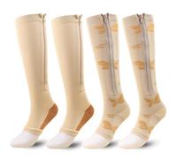 Teegxddy 2 Paia Calze Compressione Graduata 15-20mmHg,di Calze Elastiche per Vene Varicose Con Cerniera,Unisex,Dita dei Piedi Aperte,Adatto per la Corsa, Lo Sport,XXL