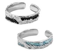 Teegxddy 2 Pezzi Anelli Di Coppia,Anelli Argento 925,l'Apertura è Regolabile,Anello In Stile Gotico,Adatto Sia Per Uomini Che Per Donne,Nero e Blu