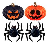 Teegxddy 4 Pezzi Zucca di Halloween Decorazione Horror, Decorazione a Nido d'ape 3D a Forma di Zucca/Ragno,Decorazioni Halloween Interno Esterno