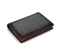 TEEHON® Portafoglio Uomo RFID Blocking Pelle Carbonio con 11 Porta Carte di Credito, 2 Finestra ID, Portamonete Cerniera, 2 Scomparti Banconote, Trifold Verticale - Nero e Arancione