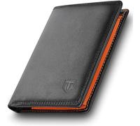TEEHON® Portafoglio Uomo Brifold Vera Pelle Blocco RFID, con Tasca Portamonete, 12 Porta Carte di Credito, 2 Scomparti Banconote, Finestra ID, Verticale Portafogli - nero e arancione