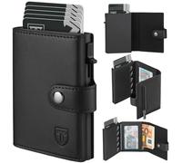 TEEHON Portafoglio Uomo RFID Bloccante Pelle Sintetica, Portafoglio Uomo Slim con Porta Carte di Credito, con Scomparto Banconote, Tasca Monete & Finestra ID Chiusura a Bottone - Nero