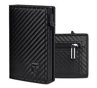 TEEHON Porta Carte di Credito da Uomo e Donna | Portafoglio Uomo Slim RFID | Portacarte Uomo Mini Porta Tessere | Portacarte Chiusura Magnetica | Con ZIP | Scatola Regalo (B-NERO)