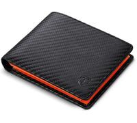TEEHON Portafoglio Uomo RFID Blocking Portafoglio Uomo Slim Pelle in Fibra di Carbonio con 12 Porta Carte di Credito Uomo, ID Window, Fermasoldi, Bi-Fold Minimalista - Nero (nero/arancione)