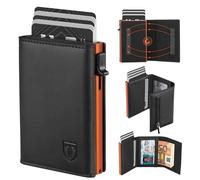 TEEHON Portafoglio Uomo Slim, Pop-up Porta Carte di Credito Uomo, Portacarte in Pelle con Protezione RFID, Portamonete e Scomparti Banconote, Regalo uomo con Confezione - Arancione Nero