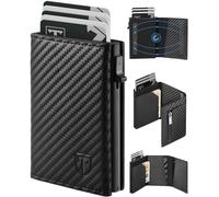 TEEHON Portafoglio Uomo Slim RFID Blocking, Magnetica Fibra di Carbonio Porta Carte di Credito - ID Window, Tasca Portamonete con Cerniera, Scomparto per Banconota (Minimalista Fibra di Carbonio)