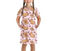 teeinprint Camicia da notte estiva a maniche corte pigiama per bambini carino girocollo camicia da notte 5-14 anni, Capibara Fragola, 9-10
