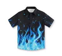 teeinprint Camicia estiva hawaiana con bottoni, per ragazzi, casual, a maniche corte, da spiaggia, per bambini da 1 a 16 anni, Fiamma di fuoco blu, 2-3 Anni