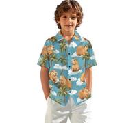 teeinprint Camicie hawaiane per ragazzi, a maniche corte, con bottoni, per vacanze estive, spiaggia, età 1-16 anni, Palma hawaiana Capibara, 13-14 Anni