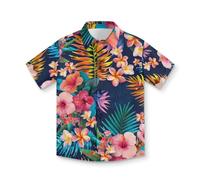 teeinprint Camicie hawaiane per ragazzi con bottoni, estive, casual, top per bambini da 1 a 16 anni, Stampa Ibisco Hawaiano, 5-6 Anni