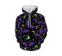 teeinprint Felpe con cappuccio per Halloween da uomo e donna, taglie forti, felpa con cappuccio con tasche, Halloween pipistrelli stampati, S