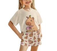 teeinprint Pigiama estivo per bambini, a maniche corte, 2 pezzi, con tasche, Ciambelle Capybara, 11-12 Years