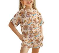 teeinprint Pigiama estivo per bambini, a maniche corte, 2 pezzi, con tasche, Simpatica stampa Capibara, 9-10 Years