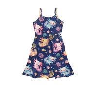 teeinprint Vestito estivo da bambina, casual, con spalline sottili, abito longuette a più livelli, per bambini dai 5 ai 14 anni, Carino Axolotl, 9-10 Anni