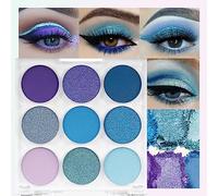 Teekerwan 9 Colori Shimmer Paletta ombretti verdi, Ombretto verde chiaro altamente pigmentato Ombretto verde scuro Paleta, Blendability Lucido opaco verde Makeup Powder Palet (Blue)