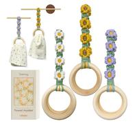 Teeloray 3 Pz Porta Asciugamani Cucina Appendi Strofinacci Cucina, Anelli Portasciugamani all'Uncinetto a Margherita Fatto a Mano Rotondo in Legno Appendi Asciugamani Bagno Senza Foratura