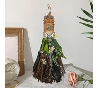 Teeloray Scopa Piccola Fatto a Mano Scopa Strega con Gemme Magiche e Fiori Secchi, Mini Scopa alla Cannella con Profumo Decorazione con Scopa Altare Wicca Spazzare via Tutte le Cose Brutte (Verde)