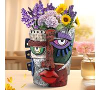 Teeloray Vaso da Fiori con Viso Astratto Vaso Decorativo per Fiori con Viso Vasi per Piante in Resina con Porta di Scarico Decorazioni Primaverili per il Giardino da Interno ed Esterno (Pensare)