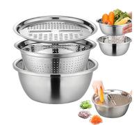 Teeltiao Piatto multifunzione in acciaio inox, ciotola di miscelazione Set con setacci, grattugiare e contenitore, centrifuga per insalata, strumento per il taglio di verdure e lavaggio della frutta