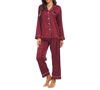 Teemie Pigiama Donna Due Pezzi Maniche Lunghe Set Pantaloni Camicia da Notte Sleepwear Eleganti Morbido Comodo Casual Estivo con Bottoni in Casa San Valentino Borgogna XXL