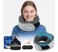 Teemour Cuscino da Viaggio, Comodo Supporto del Cuscino Collo Viaggio per Aereo, Auto, Treno e Ufficio, Tra cui Maschera per Gli Occhi, Tappi per le Orecchie e Borsa da Trasporto (Grigio Chiaro)