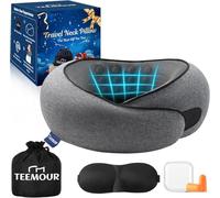 Teemour Cuscino da viaggio in memory foam per aerei - Cuscino cervicale regolabile con funzione di supporto e fodera lavabile