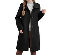 Teen Girls Blend Giacca Colletto con Risvolto Pulsante Lungo Pisello Cappotto Caldo Giacca a Vento Doppio Petto Trench Giacca Bambini Elegante Inverno Cappotto con Tasche, Nero , 10-11 Years