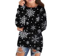 Teen Girls Carino Natale Fuzzy Maglione Girocollo Polsini a Costine Felpe Top Bambini Pile Morbido Modello Pullover Maglione Termico Confortevole Maglione Top, Nero , 13-14 Anni