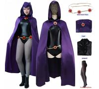 Teen Titans Raven Costume Cosplay Costume da donna Magical Girl Cosplay Tuta da combattimento Set completo con mantello con cappuccio viola