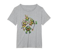 Teenage Mutant Ninja Turtles: Mutant Mayhem Action Shot Maglietta, Donna Plus-Size, Grigio Melange, 2X