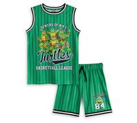 TEENAGE MUTANT NINJA Turtles Set da basket da 2 pezzi verdi | TMNT Fogne di N.Y.C. Abbigliamento sportivo per ragazzi | Design a strisce della lega di basket | Merchandising delle tartarughe