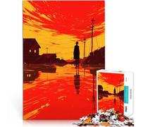 teenagers 1000 Piece Jigsaw Puzzle Silhouette in Red Sunset Präzisionsschnitt Lernspiel für Geburtstag, Weihnachten38x26cm